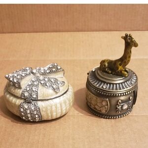 Vintage Enamel  Small Trinket Box W/Rhinestones Lit Of 2